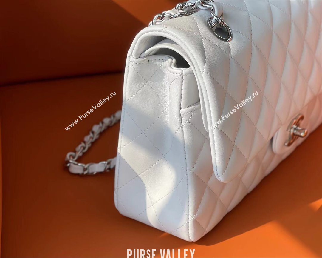 Chanel Quilted Lambskin Medium Classic Flap Bag A01112 White/Silver 2024 Original Quality (MHE-24072306)