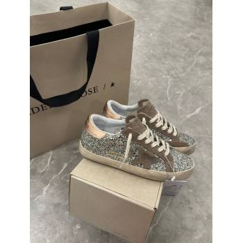 Golden Goose Womens Super-Star sneakers in silver glitter with dove-gray suede star 2024 (13-240702112)