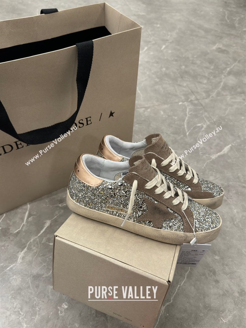 Golden Goose Womens Super-Star sneakers in silver glitter with dove-gray suede star 2024 (13-240702112)