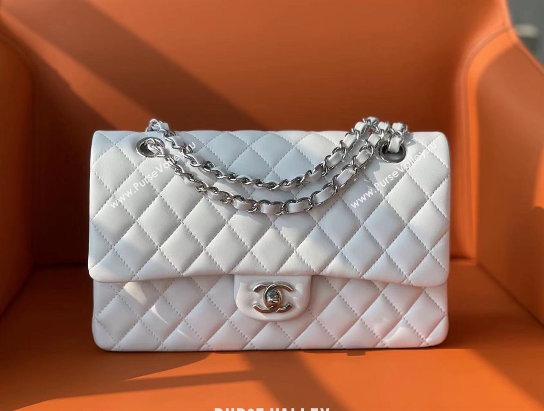 Chanel Quilted Lambskin Medium Classic Flap Bag A01112 White/Silver 2024 Original Quality (MHE-24072306)