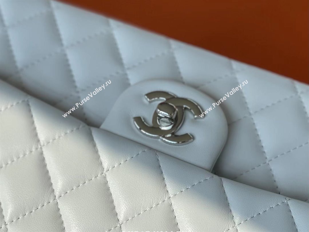 Chanel Quilted Lambskin Medium Classic Flap Bag A01112 White/Silver 2024 Original Quality (MHE-24072306)