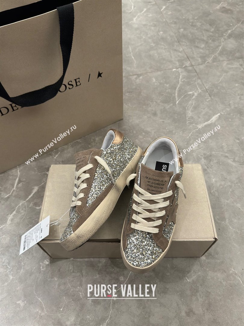 Golden Goose Womens Super-Star sneakers in silver glitter with dove-gray suede star 2024 (13-240702112)