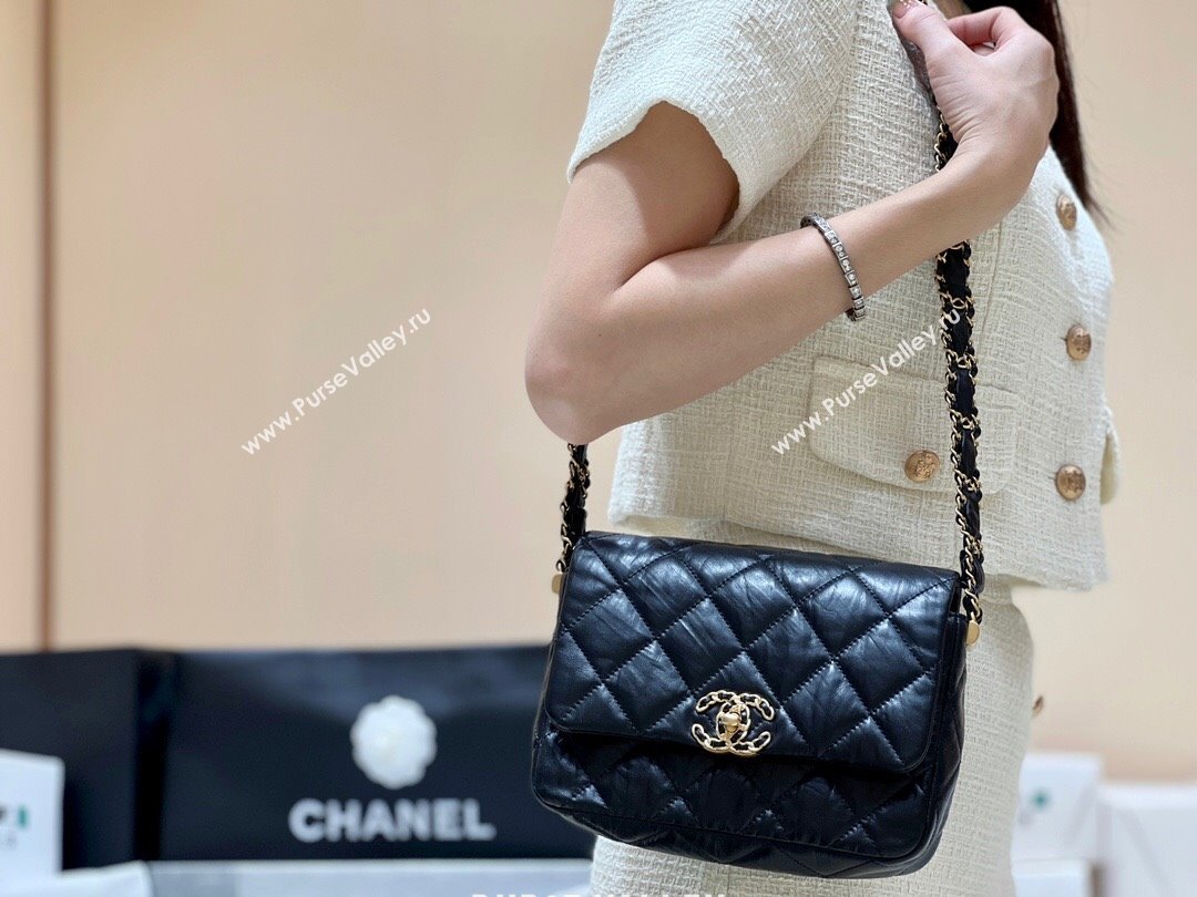 Chanel 19 Aged Calfskin Flap Bag AS4423 Black 2024 Top Quality (SHUNY-24091203)