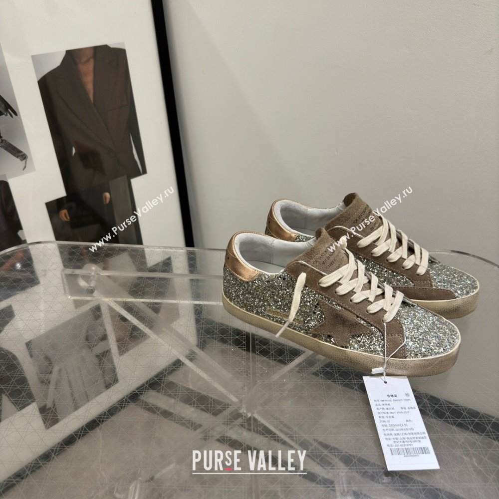 Golden Goose Womens Super-Star sneakers in silver glitter with dove-gray suede star 2024 (13-240702112)
