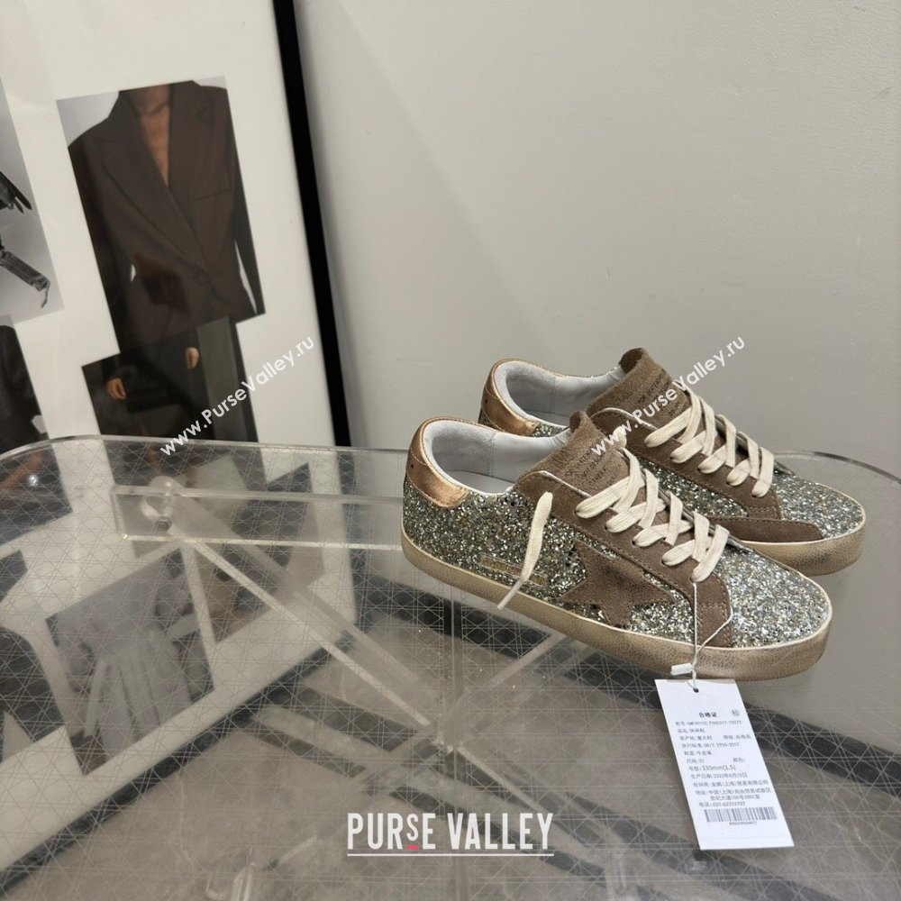 Golden Goose Womens Super-Star sneakers in silver glitter with dove-gray suede star 2024 (13-240702112)