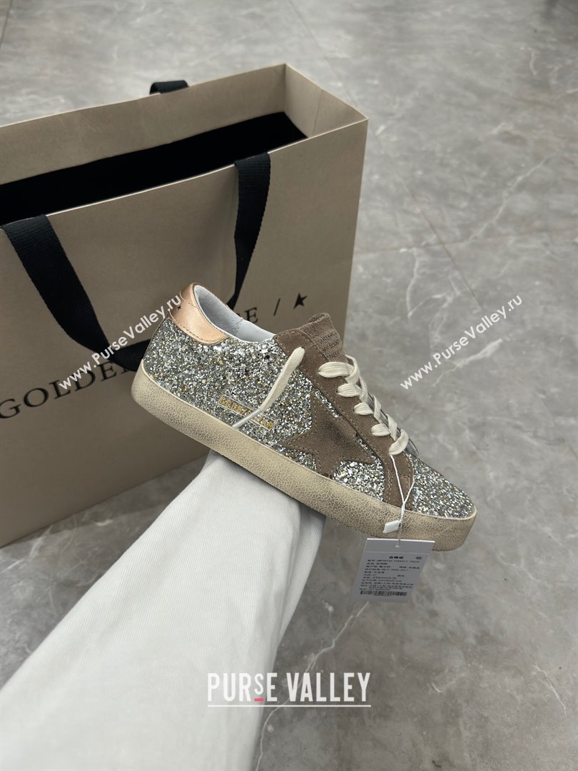 Golden Goose Womens Super-Star sneakers in silver glitter with dove-gray suede star 2024 (13-240702112)