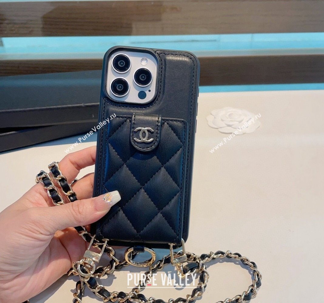 Chanel iPhone Case with Pouch and Chain Strap Black 2024 0727001 (A-240727001)