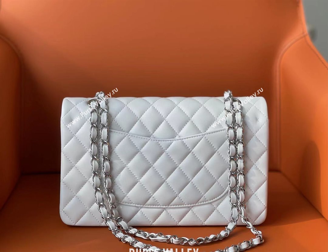 Chanel Quilted Lambskin Medium Classic Flap Bag A01112 White/Silver 2024 Original Quality (MHE-24072306)