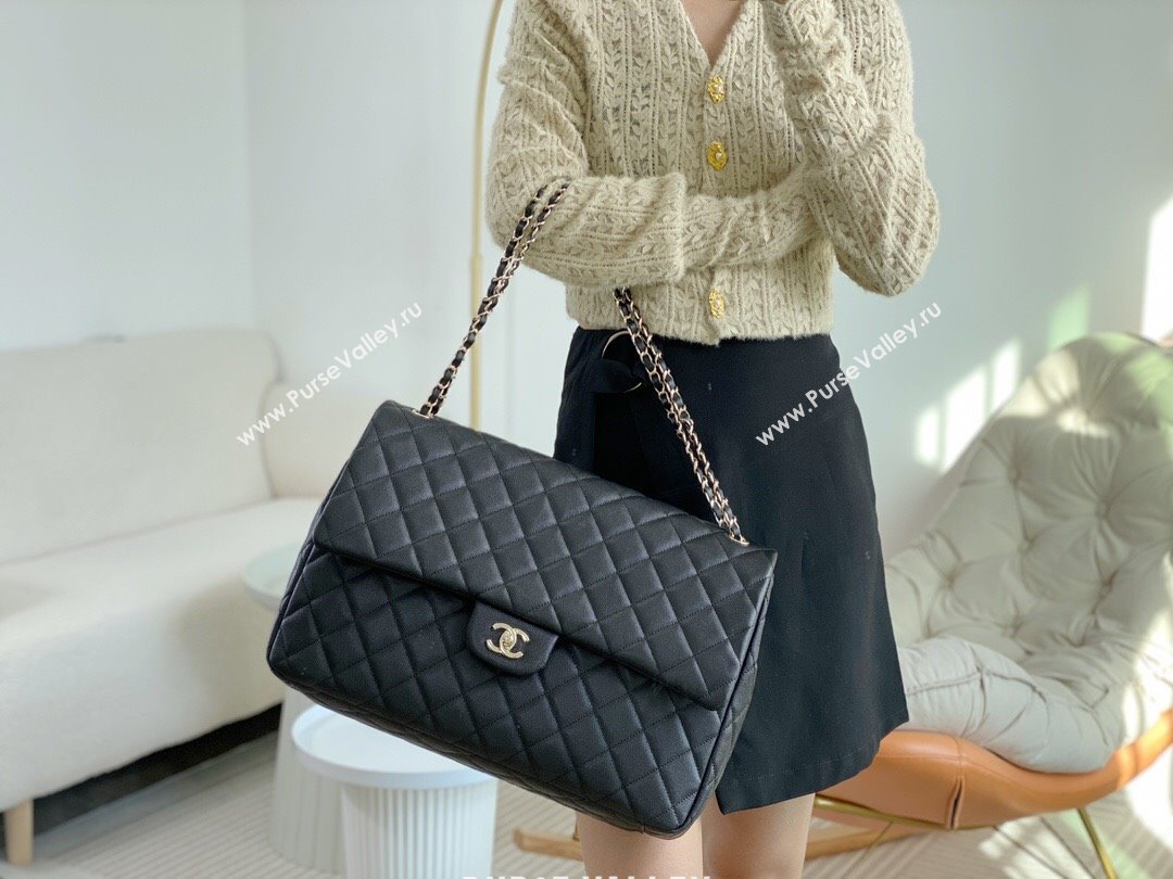 Chanel XXL Airline Travel Flap Bag inGrained Leather A4661 Black/Light Gold 2024 Top (SM-23122128)