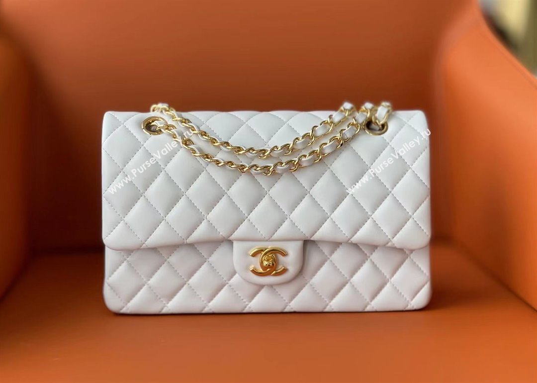 Chanel Quilted Lambskin Medium Classic Flap Bag A01112 White/Gold 2024 Original Quality (MHE-24072304)