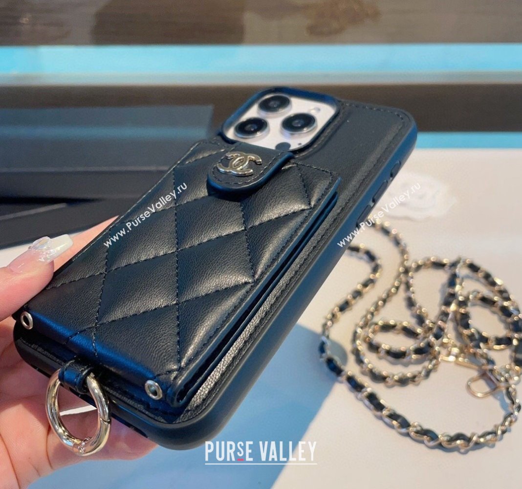 Chanel iPhone Case with Pouch and Chain Strap Black 2024 0727001 (A-240727001)