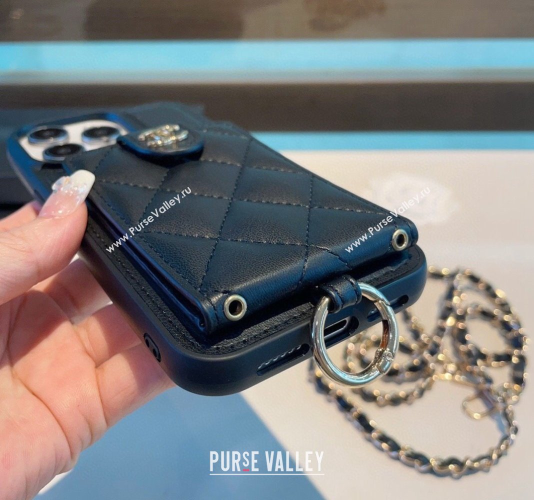 Chanel iPhone Case with Pouch and Chain Strap Black 2024 0727001 (A-240727001)