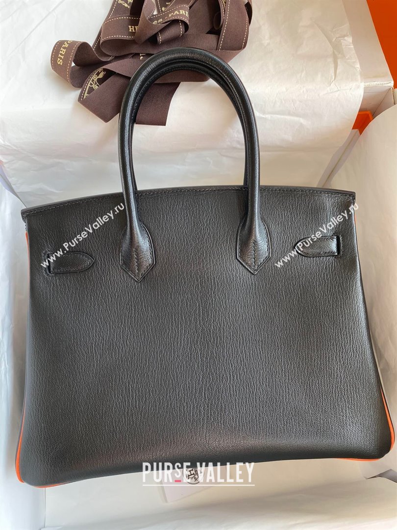 Hermes Birkin 25cm/30cm Bag in Original Chevre Leather Black/Orange/Pink Gold 2024 (Full Handmade) (XYA-24041005)