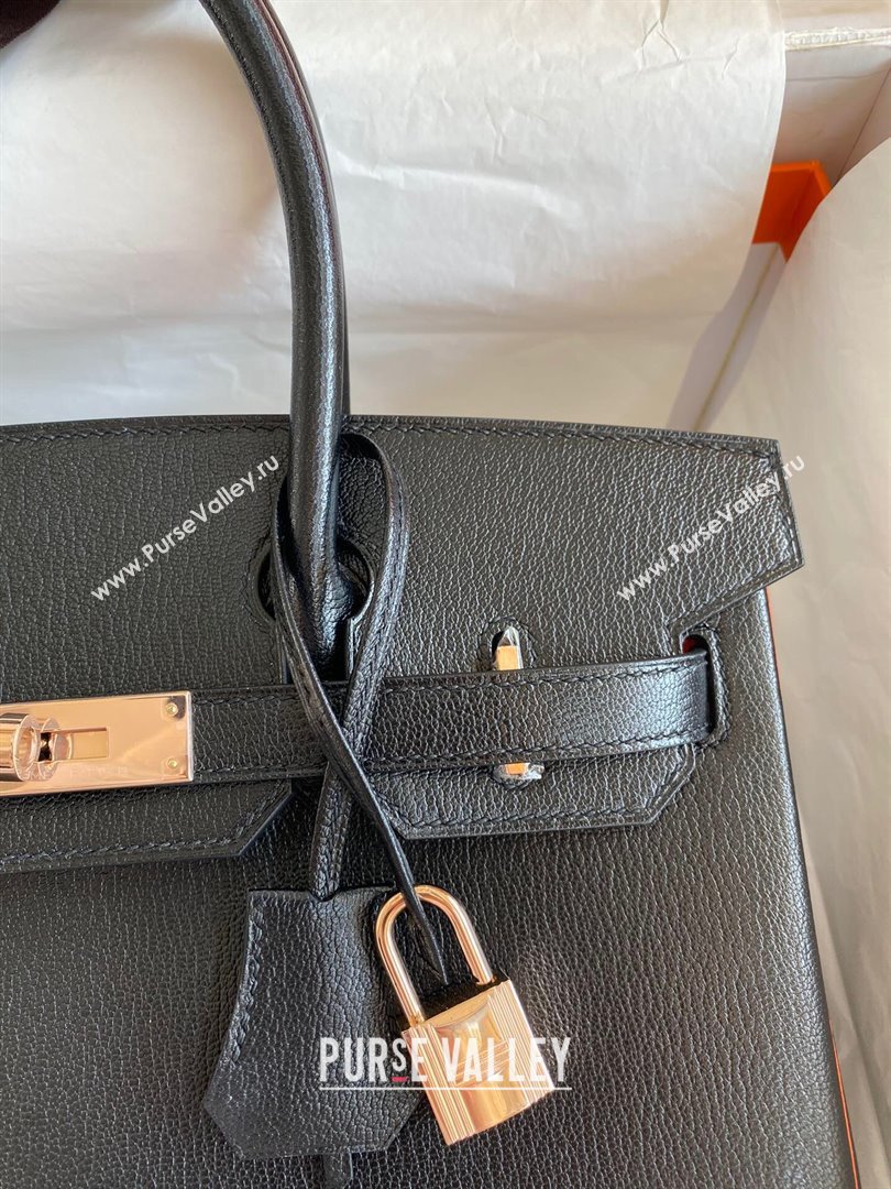 Hermes Birkin 25cm/30cm Bag in Original Chevre Leather Black/Orange/Pink Gold 2024 (Full Handmade) (XYA-24041005)