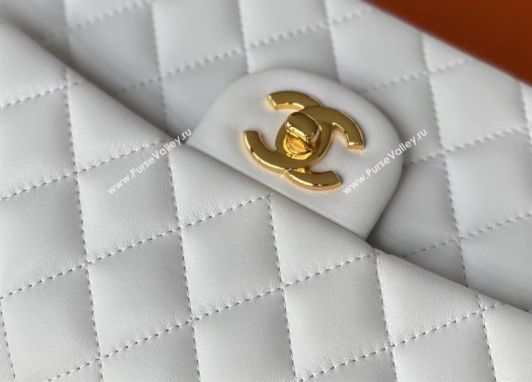 Chanel Quilted Lambskin Medium Classic Flap Bag A01112 White/Gold 2024 Original Quality (MHE-24072304)