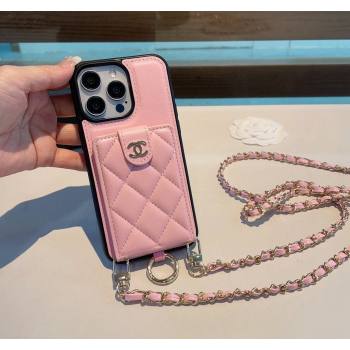 Chanel iPhone Case with Pouch and Chain Strap Light Pink 2024 0727001 (A-240727002)