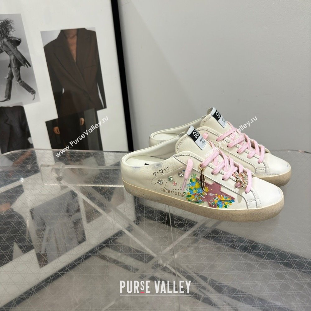 Golden Goose Super-Star Sabots Mules in Printed White Leather 2024 0702 (13-240702115)