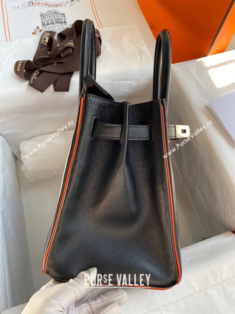 Hermes Birkin 25cm/30cm Bag in Original Chevre Leather Black/Orange/Pink Gold 2024 (Full Handmade) (XYA-24041005)