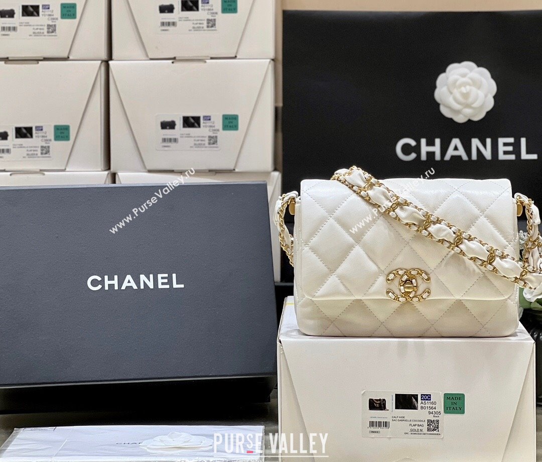 Chanel 19 Aged Calfskin Flap Bag AS4423 White 2024 Top Quality (SHUNY-24091204)