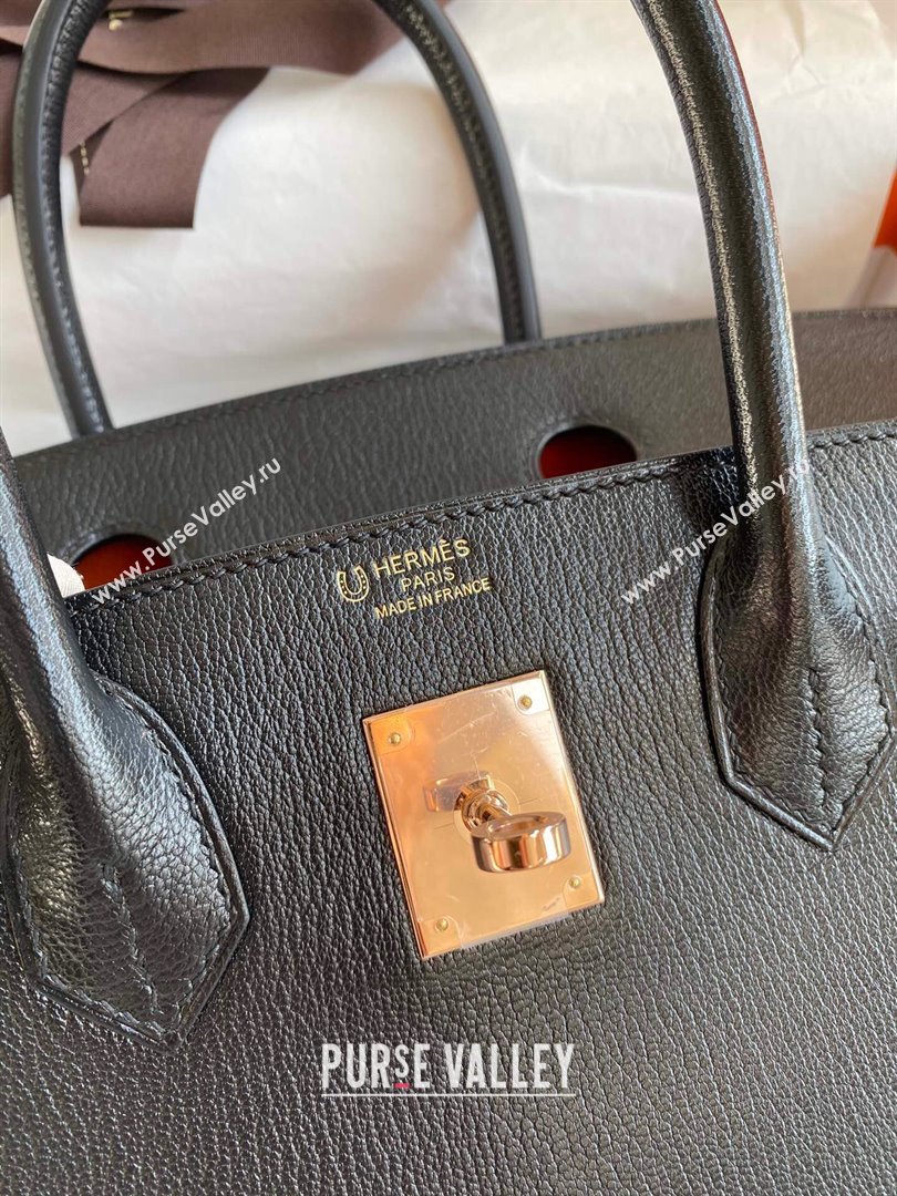 Hermes Birkin 25cm/30cm Bag in Original Chevre Leather Black/Orange/Pink Gold 2024 (Full Handmade) (XYA-24041005)