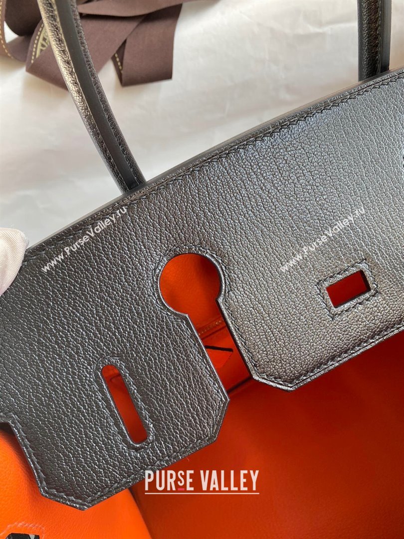 Hermes Birkin 25cm/30cm Bag in Original Chevre Leather Black/Orange/Pink Gold 2024 (Full Handmade) (XYA-24041005)