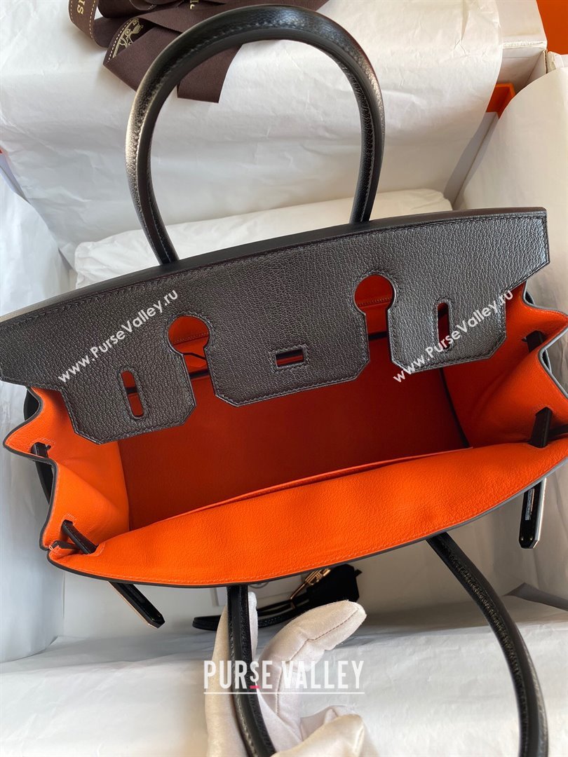 Hermes Birkin 25cm/30cm Bag in Original Chevre Leather Black/Orange/Pink Gold 2024 (Full Handmade) (XYA-24041005)