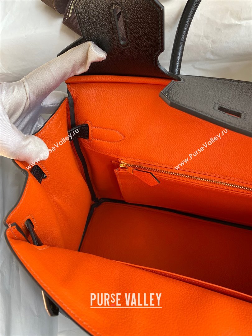 Hermes Birkin 25cm/30cm Bag in Original Chevre Leather Black/Orange/Pink Gold 2024 (Full Handmade) (XYA-24041005)