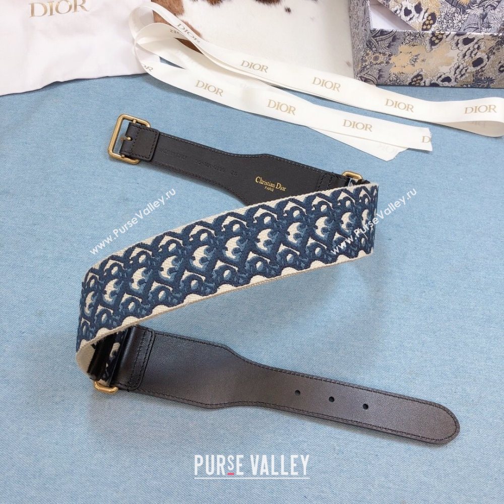 Dior Belt 5cm in Navy Blue Oblique Embroidered Canvas 2020 (99-20122429)