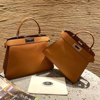 Fendi Peekaboo ISeeU Medium Selleria Bag in Grained Calfskin Caramel Brown 2021 (CL-21090629)