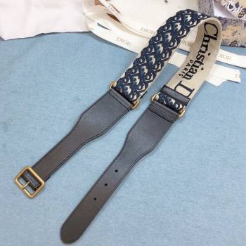 Dior Belt 5cm in Navy Blue Oblique Embroidered Canvas 2020 (99-20122429)