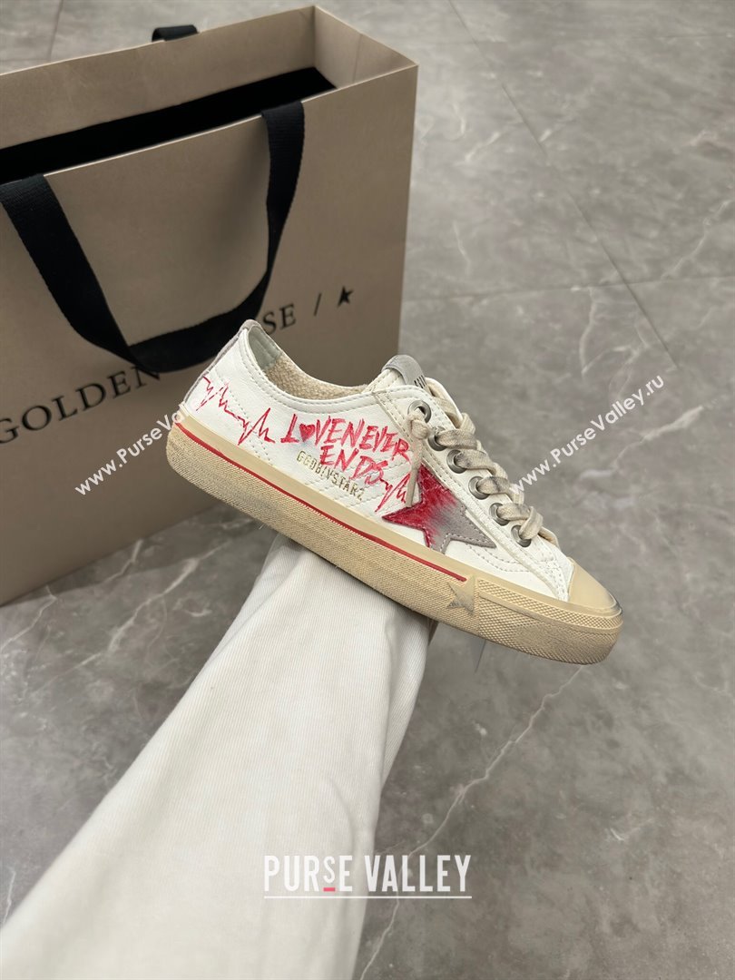 Golden Goose V-Star Sneakers in Leather with Signature White/Red 2024 0702 (13-240702117)