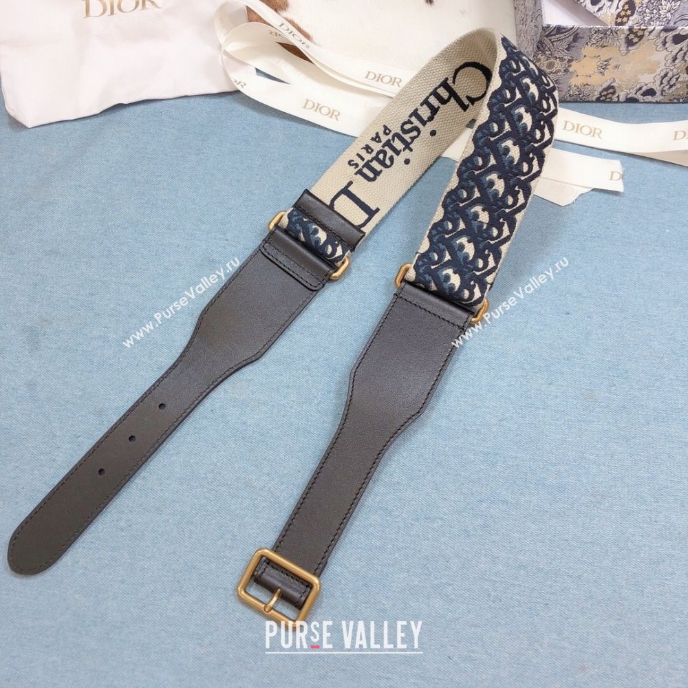 Dior Belt 5cm in Navy Blue Oblique Embroidered Canvas 2020 (99-20122429)