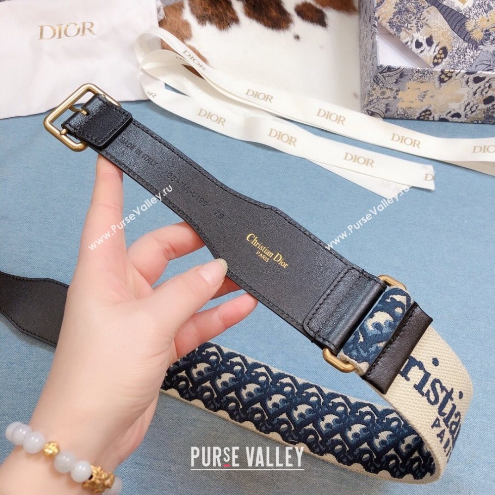 Dior Belt 5cm in Navy Blue Oblique Embroidered Canvas 2020 (99-20122429)