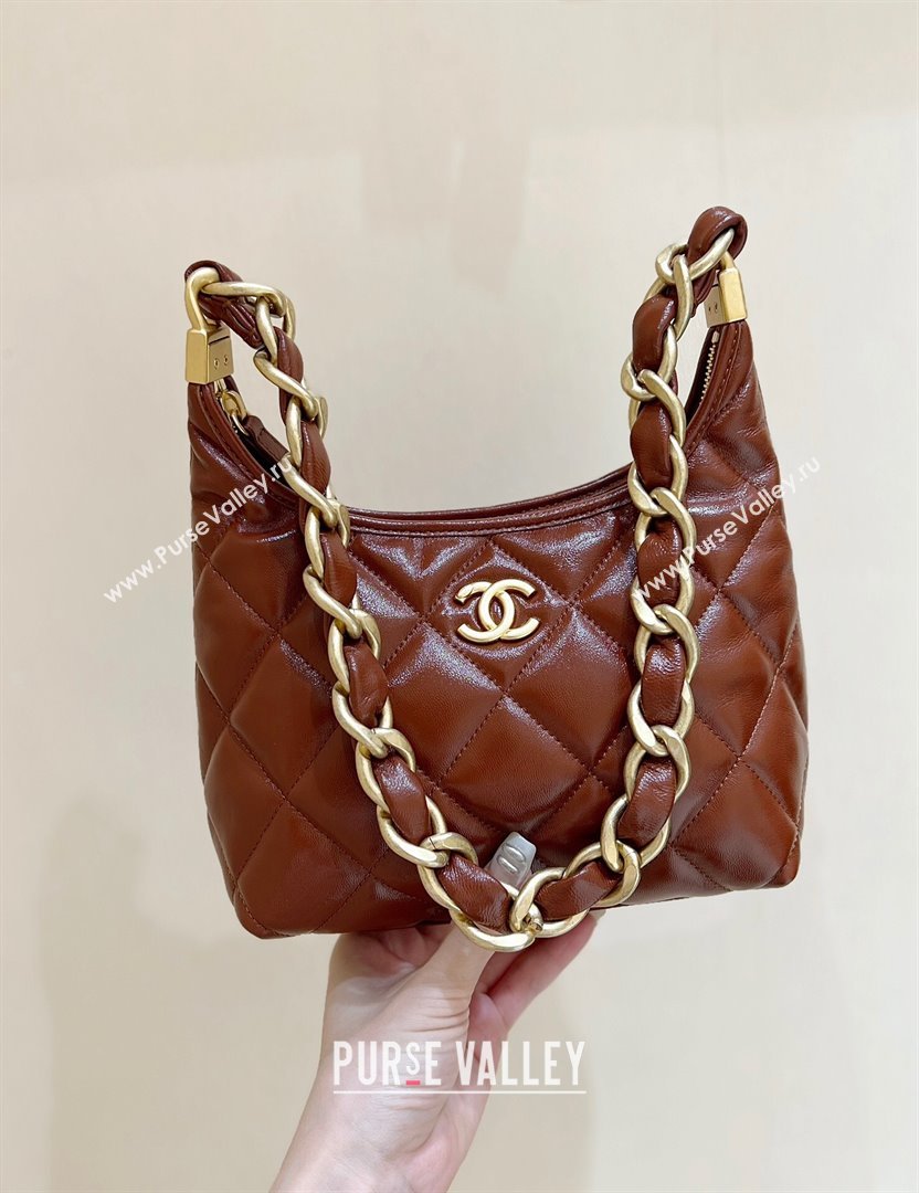 Chanel Shiny Lambskin Small Hobo bag AS4922 Brown 2024 Top Quality (SHUNY-24091206)