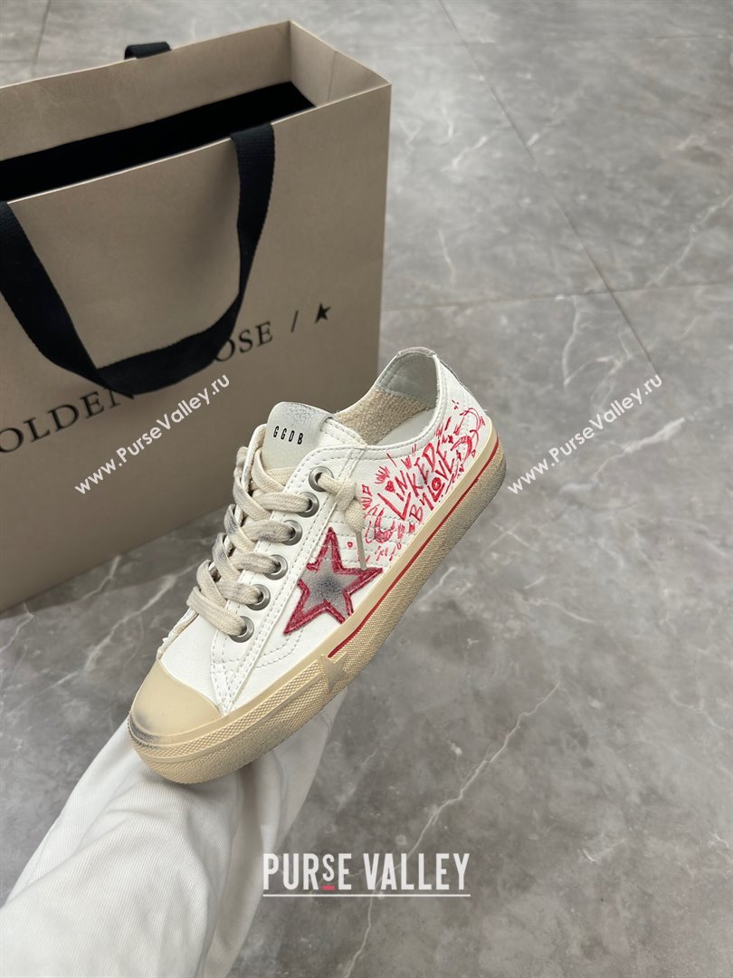 Golden Goose V-Star Sneakers in Leather with Signature White/Red 2024 0702 (13-240702117)