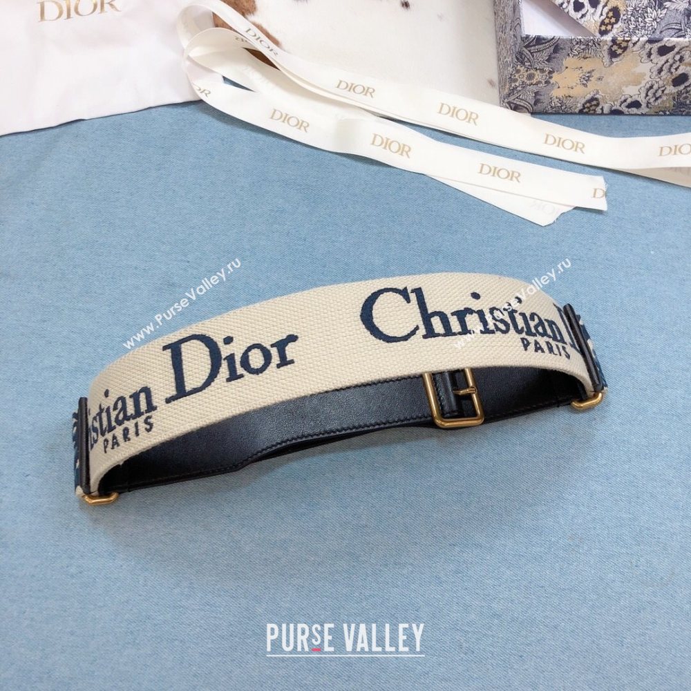 Dior Belt 5cm in Navy Blue Oblique Embroidered Canvas 2020 (99-20122429)