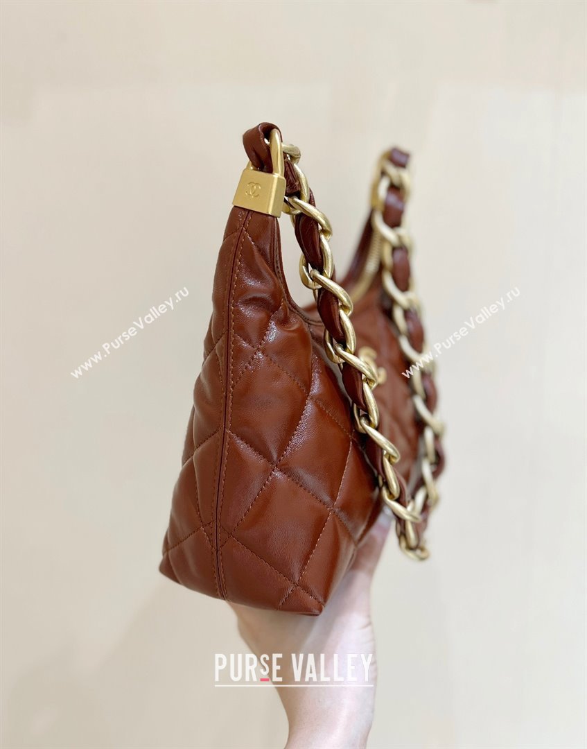 Chanel Shiny Lambskin Small Hobo bag AS4922 Brown 2024 Top Quality (SHUNY-24091206)