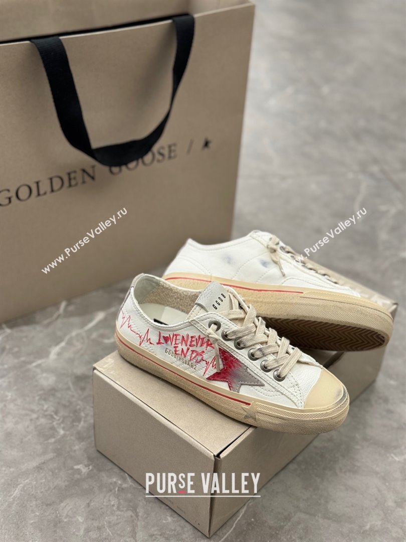 Golden Goose V-Star Sneakers in Leather with Signature White/Red 2024 0702 (13-240702117)