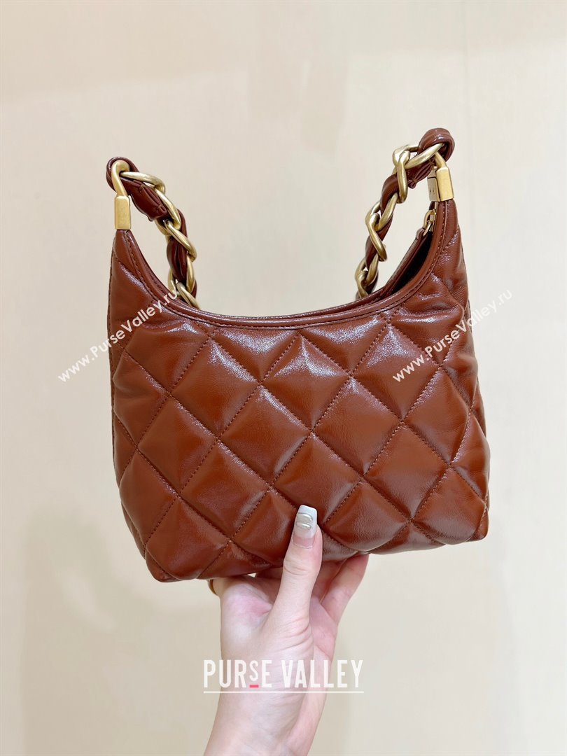 Chanel Shiny Lambskin Small Hobo bag AS4922 Brown 2024 Top Quality (SHUNY-24091206)