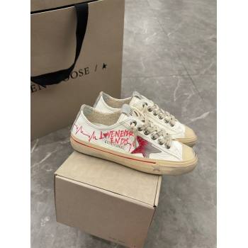 Golden Goose V-Star Sneakers in Leather with Signature White/Red 2024 0702 (13-240702117)