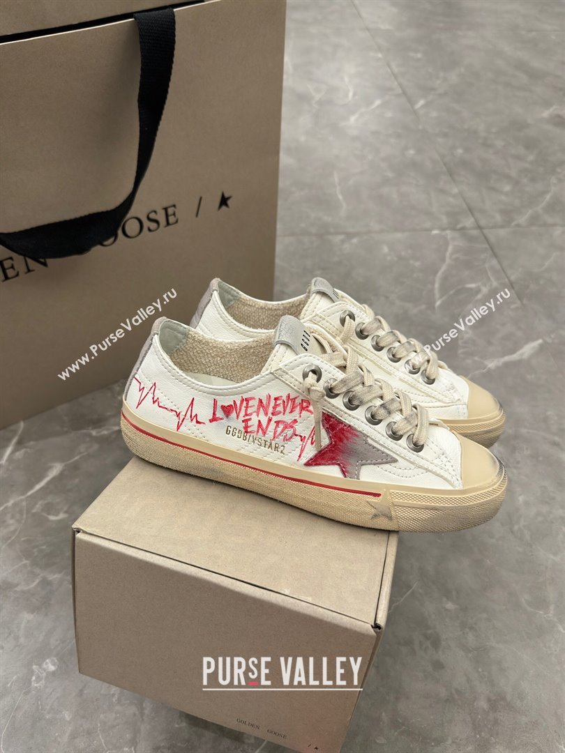 Golden Goose V-Star Sneakers in Leather with Signature White/Red 2024 0702 (13-240702117)