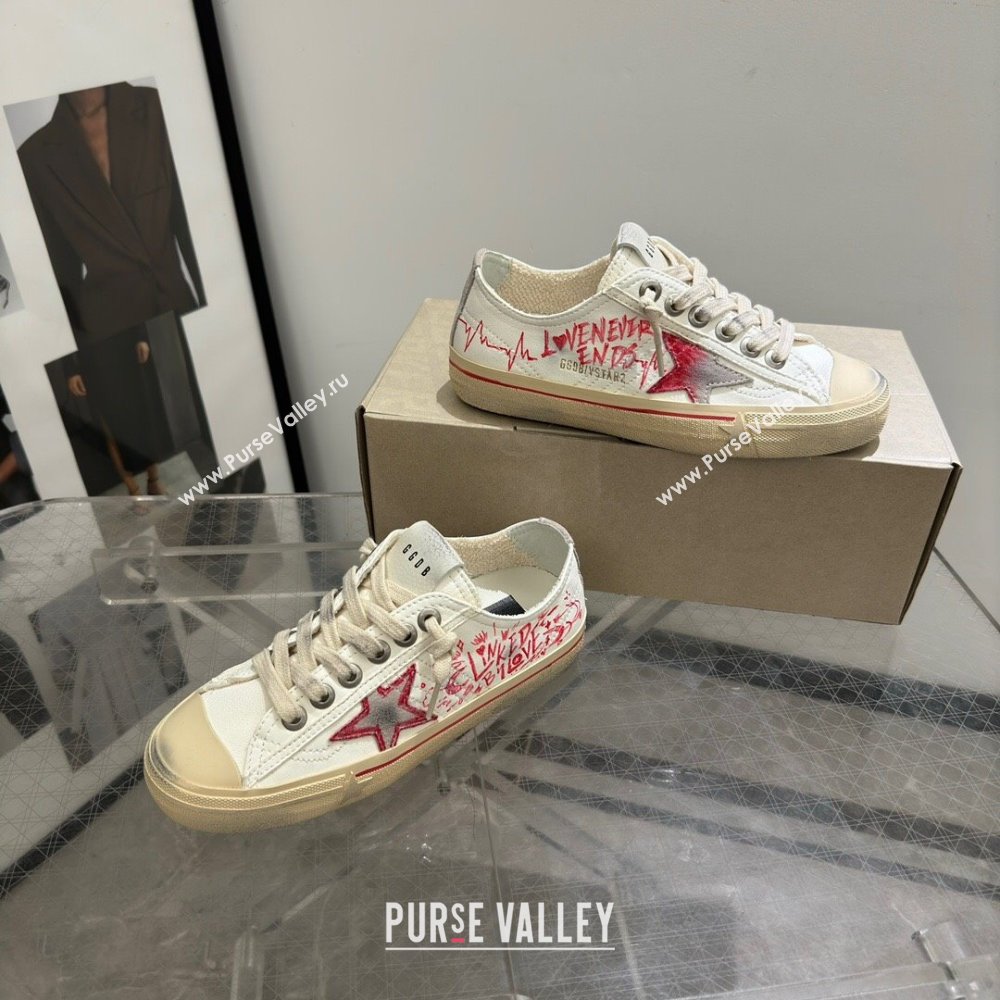 Golden Goose V-Star Sneakers in Leather with Signature White/Red 2024 0702 (13-240702117)