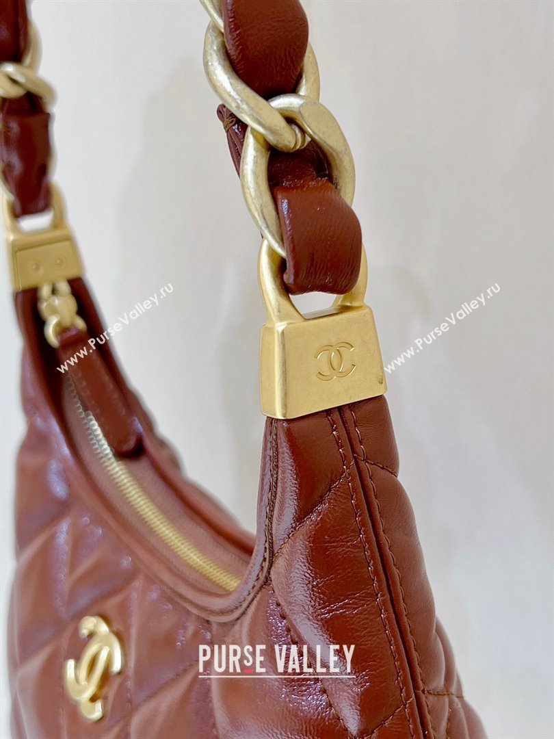 Chanel Shiny Lambskin Small Hobo bag AS4922 Brown 2024 Top Quality (SHUNY-24091206)