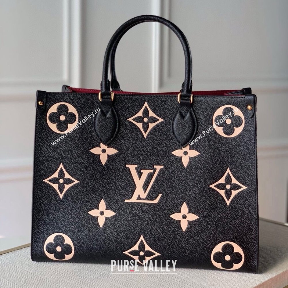 Louis Vuitton OnTheGo MM Tote Bag in Monogram Empreinte Leather Black/Beige M45495 2024 (K-25010802)