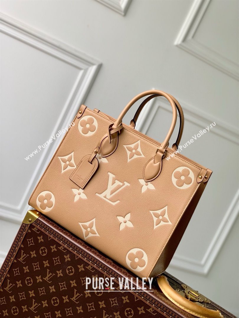 Louis Vuitton OnTheGo MM Tote Bag in Monogram Empreinte Leather Apricot/Beige M45495 2024 (K-25010803)