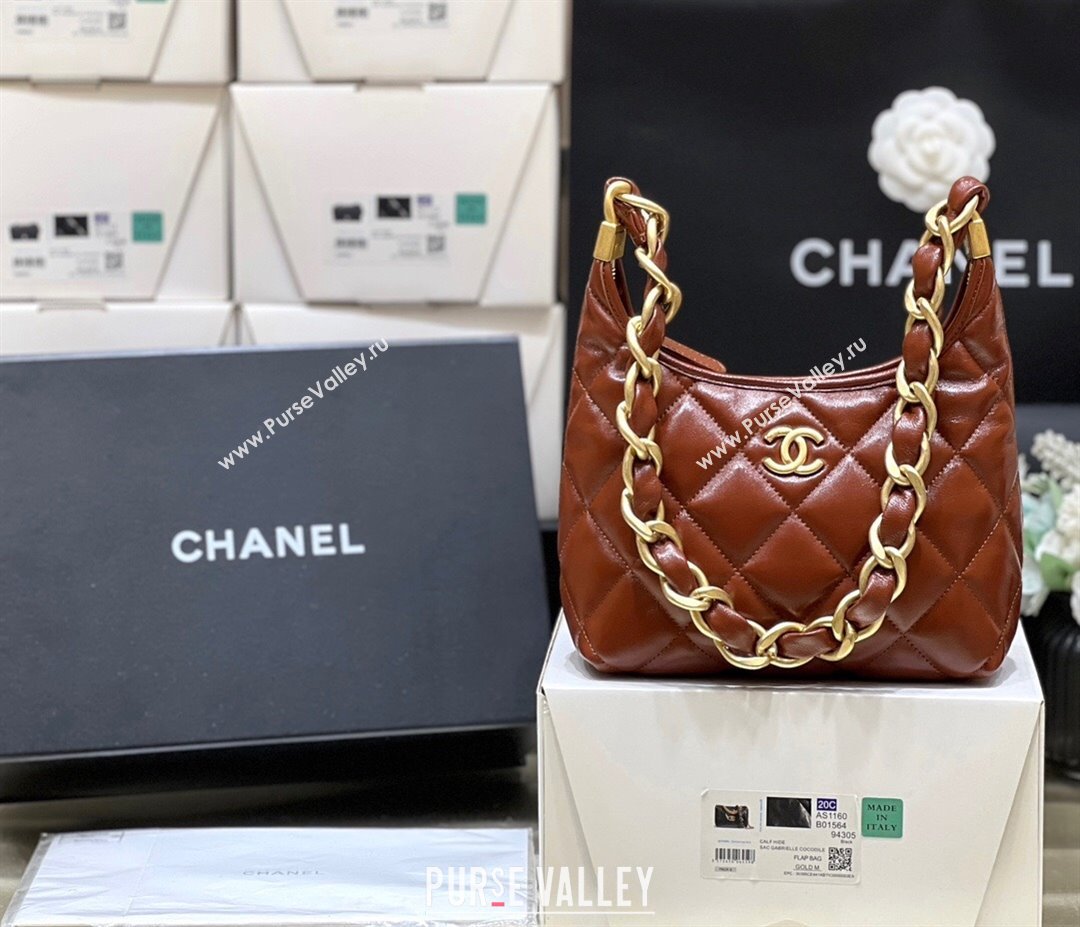 Chanel Shiny Lambskin Small Hobo bag AS4922 Brown 2024 Top Quality (SHUNY-24091206)