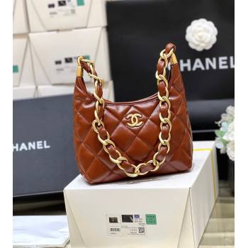 Chanel Shiny Lambskin Small Hobo bag AS4922 Brown 2024 Top Quality (SHUNY-24091206)