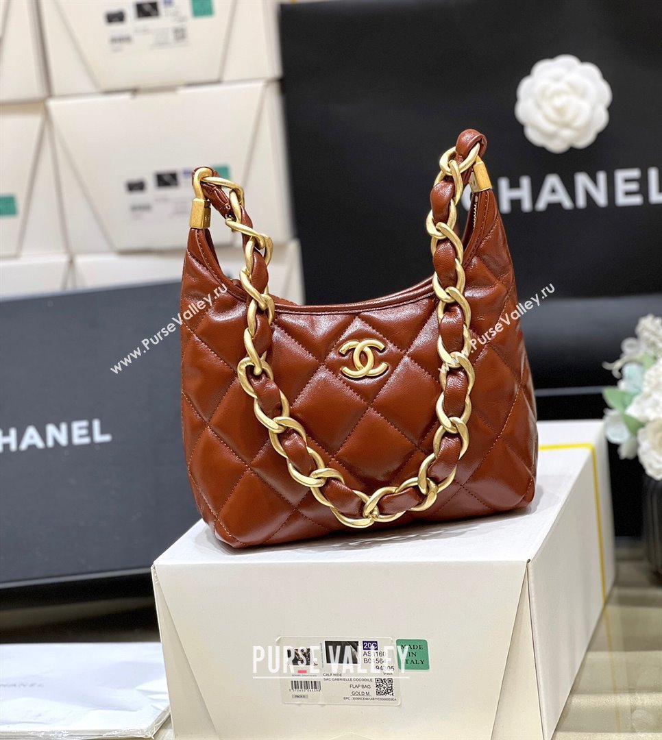 Chanel Shiny Lambskin Small Hobo bag AS4922 Brown 2024 Top Quality (SHUNY-24091206)