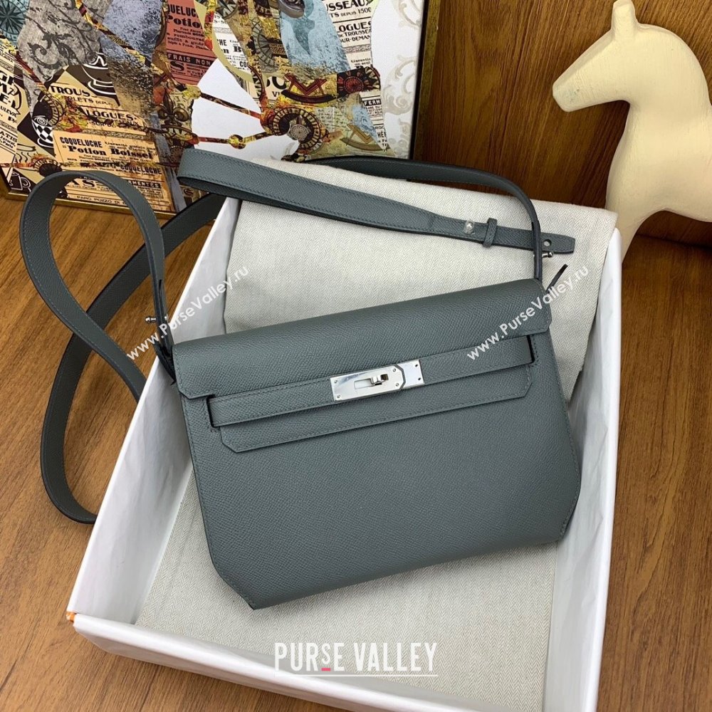 Hermes Kelly Depeches 25 Pouch in Original Epsom Leather Almond Green/2024 (Full Handmade) (XYA-24041006)