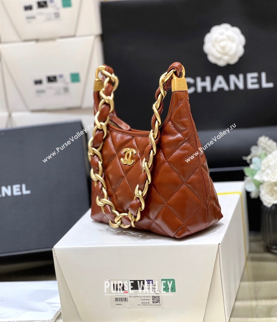 Chanel Shiny Lambskin Small Hobo bag AS4922 Brown 2024 Top Quality (SHUNY-24091206)